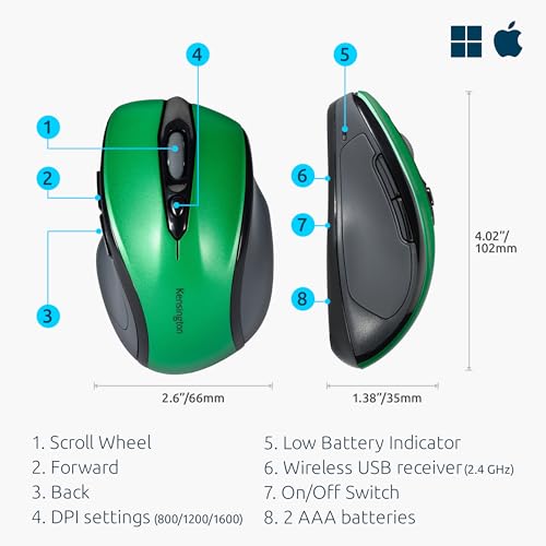 kensington-pro-fit-mid-size-wireless-mouse-emerald-green-k72424am image 6