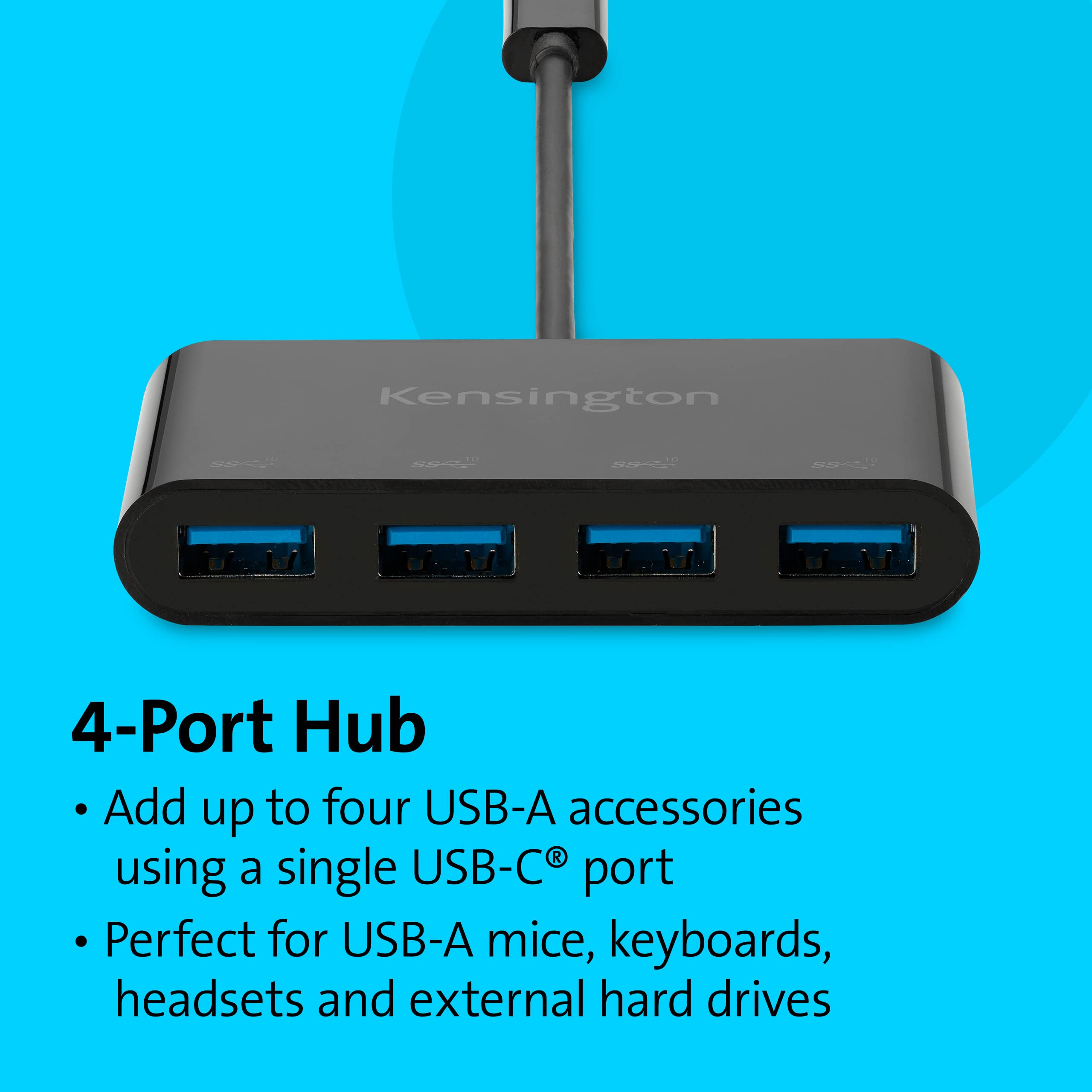 kensington-ch1200-usb-c-10gbps-4-port-hub-usb-type-c-to-usb-adapter-with-4-usb-3 image 3