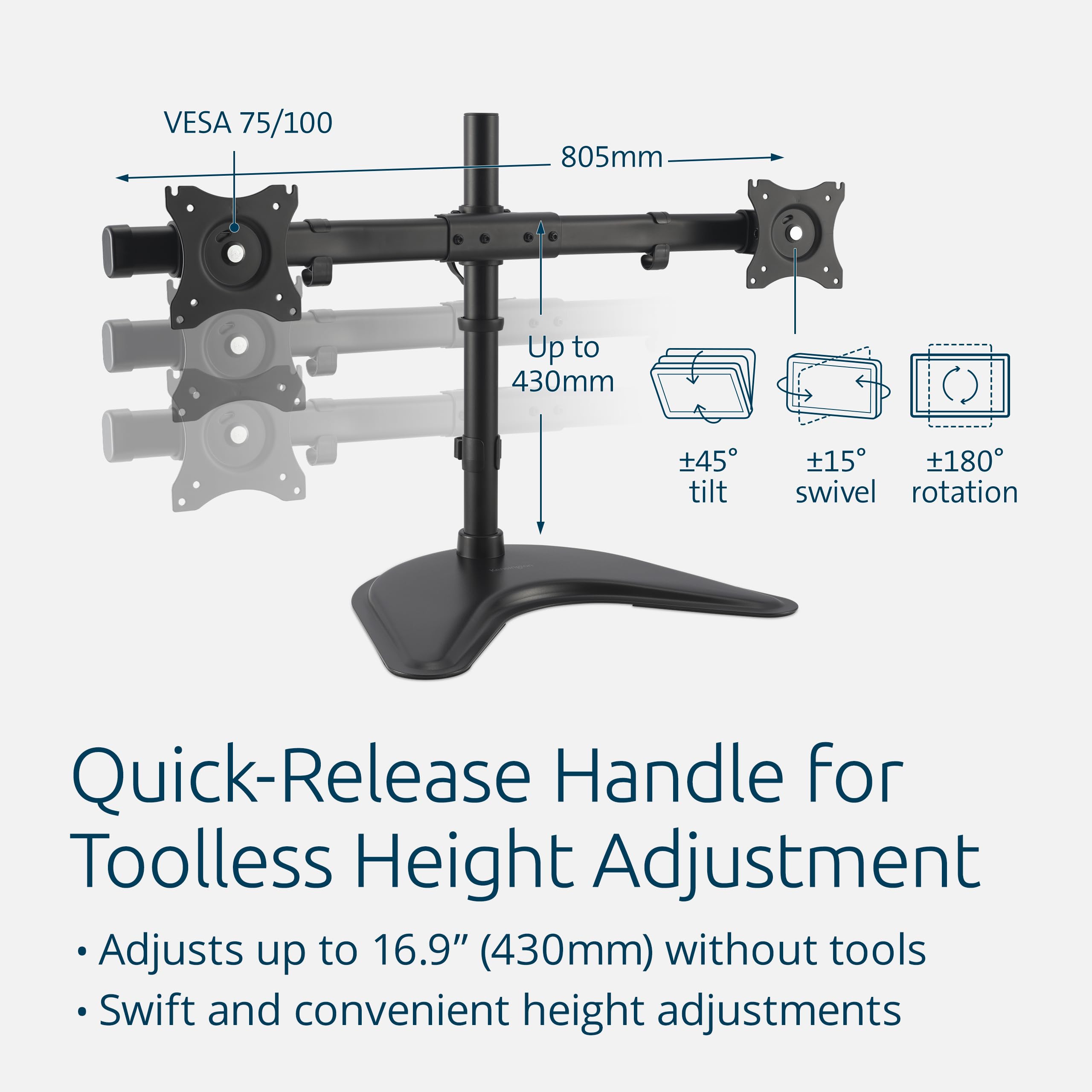 kensington-smartfit-ergo-freestanding-dual-monitor-stand-for-2-screens-up-to-27- image 2