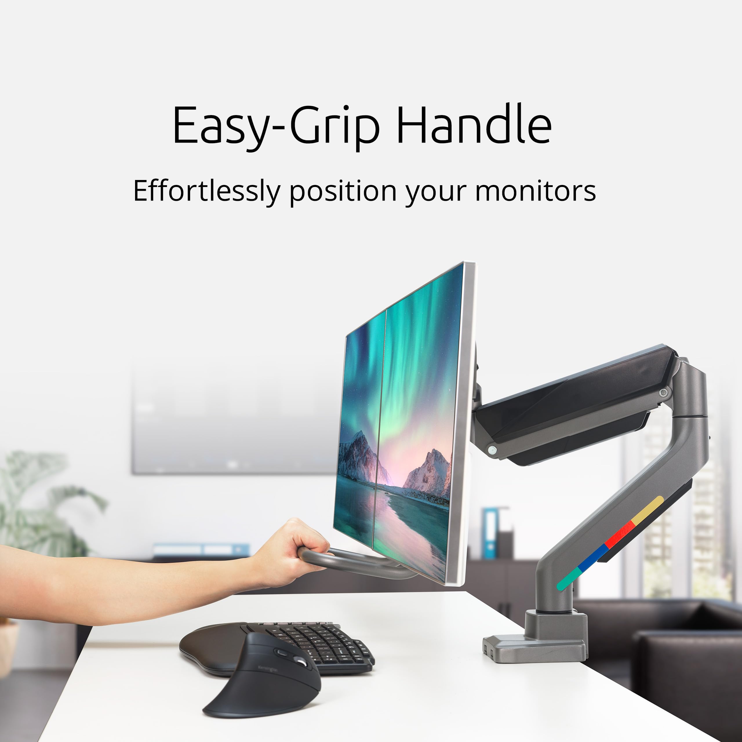 kensington-smartfit-dual-monitor-arm-with-crossbar-and-easy-grip-handle-for-2-sc image 2