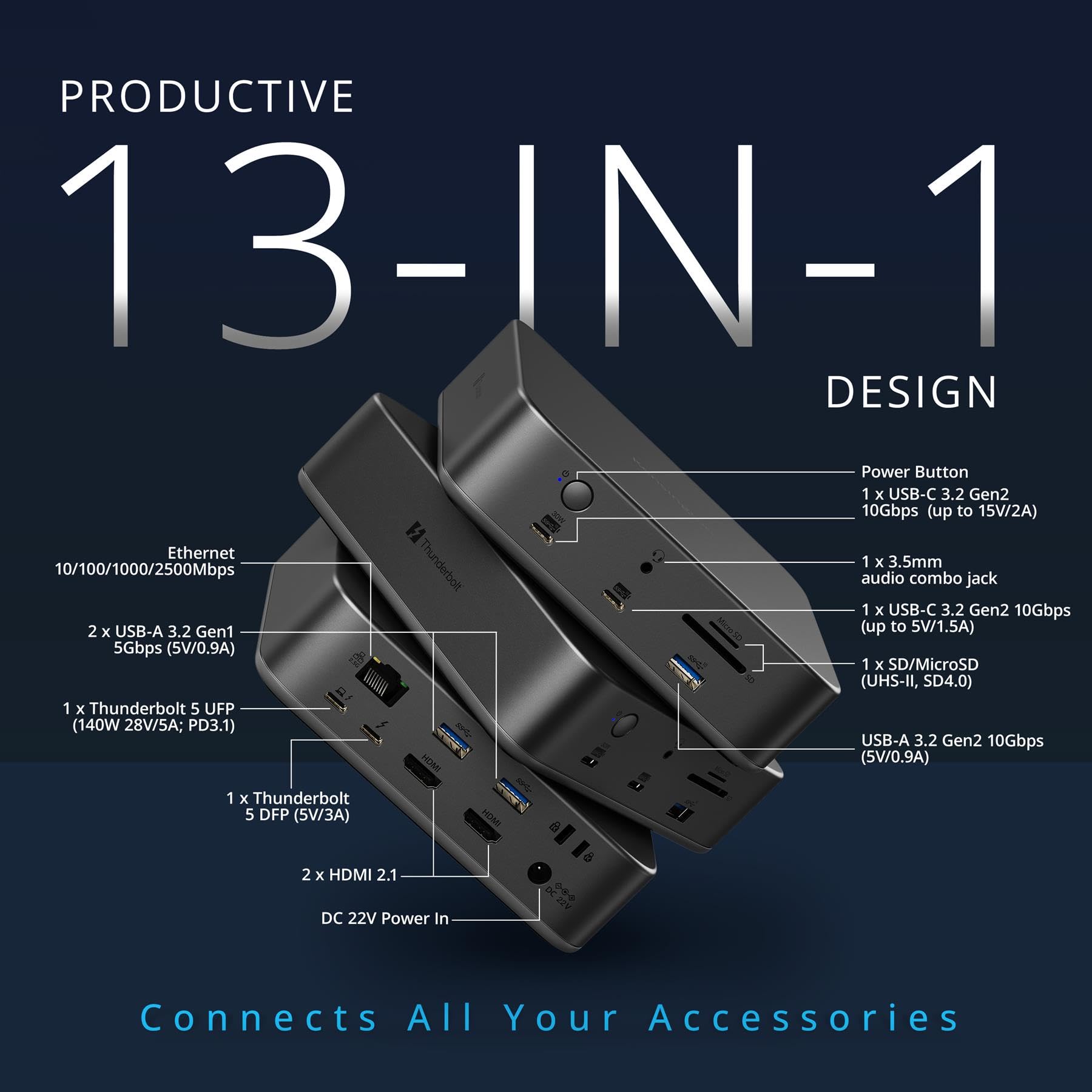 kensington-sd5010t5-thunderbolt-5-docking-station-13-in-1-140w-pd-triple-4k-disp image 3