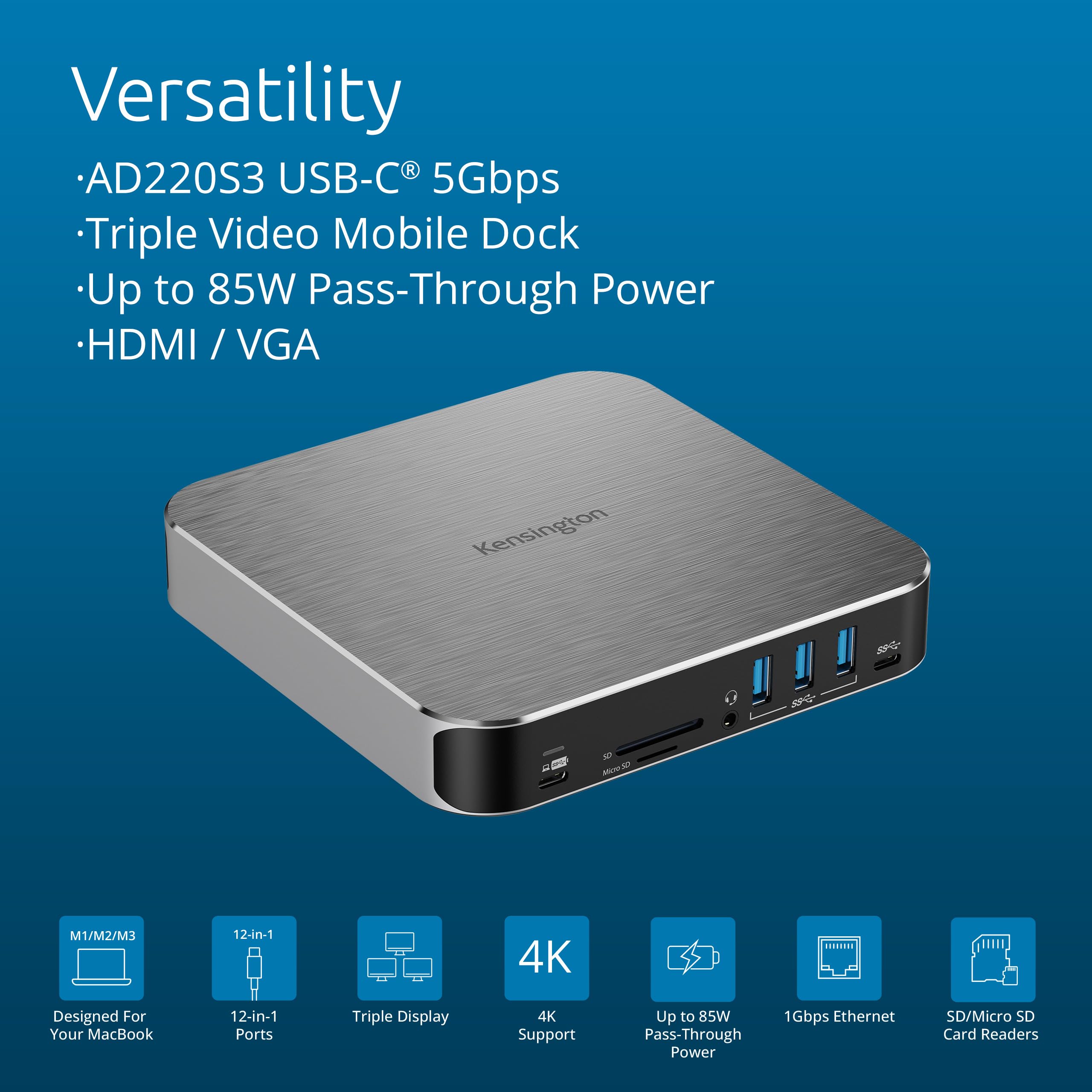 kensington-ad220s3-usb-c-triple-video-mobile-dock-85w-pd-triple-display-for-macb image 4