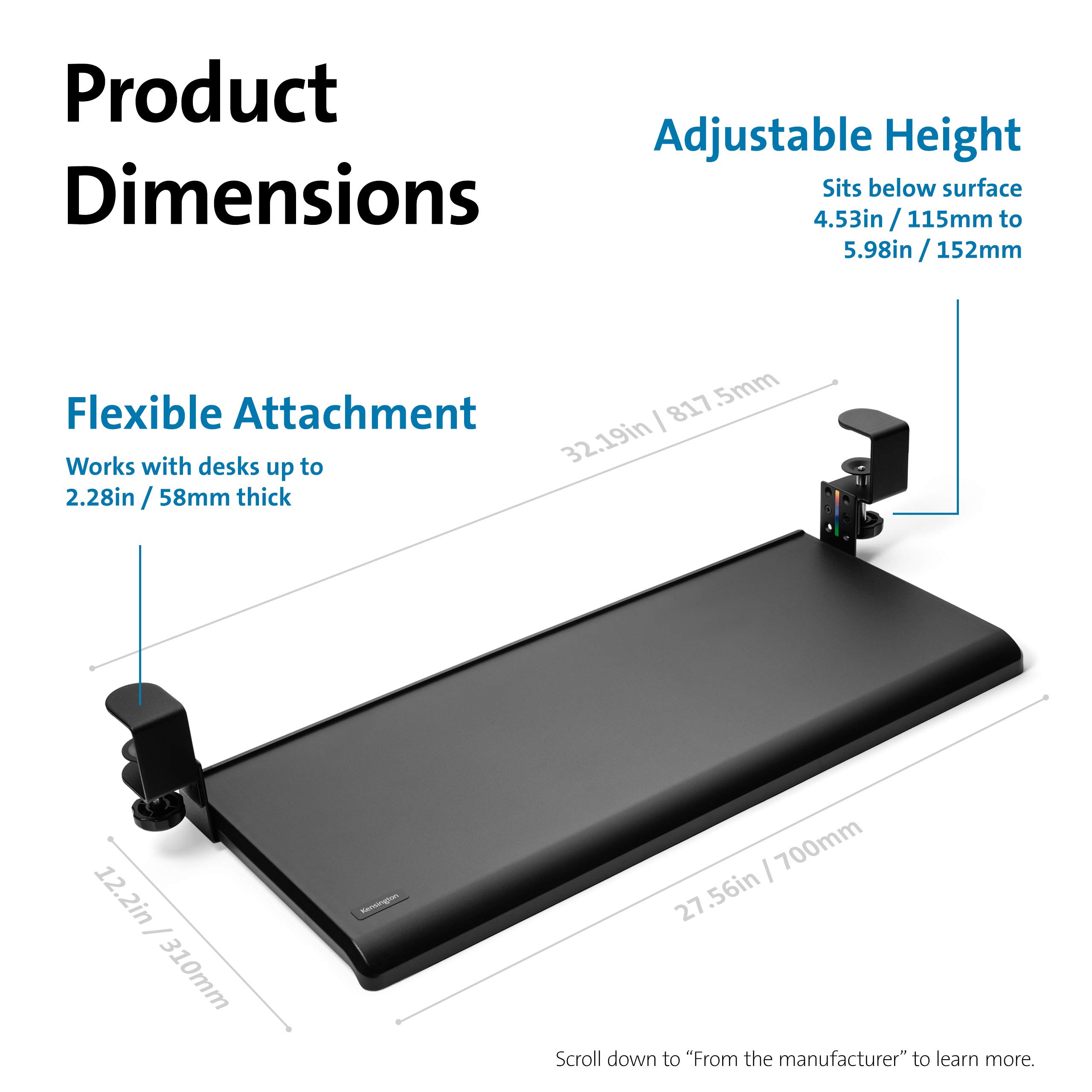 kensington-smartfit-clamp-on-keyboard-tray-k55407ww-under-desk-slide-out-drawer- image 7