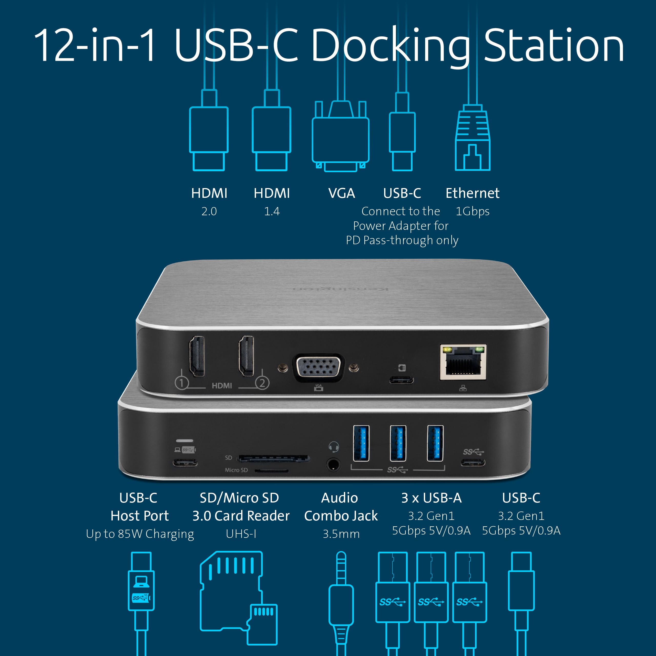 kensington-ad220s3-usb-c-triple-video-mobile-dock-85w-pd-triple-display-for-macb image 2