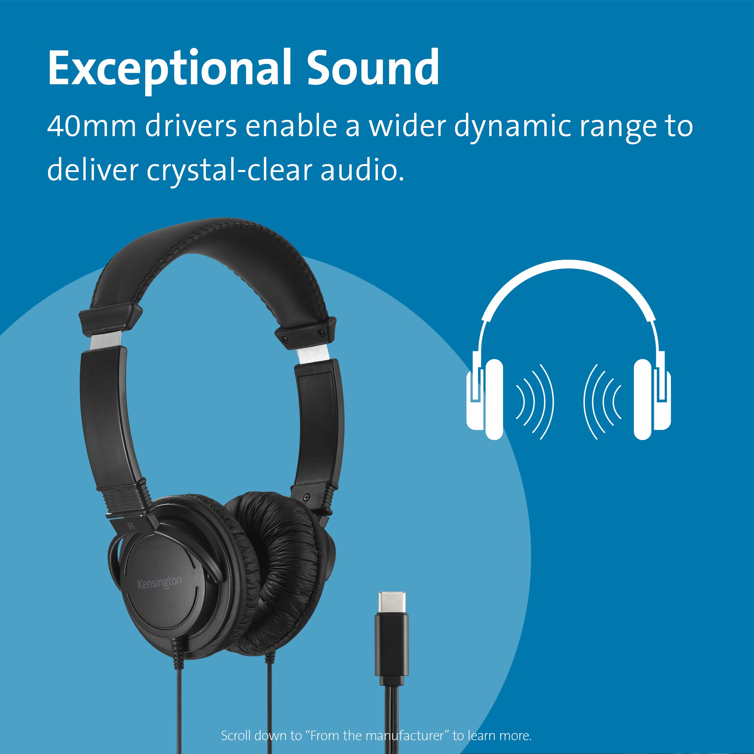 kensington-usb-c-hi-fi-headphones-k97456ww-on-ear-with-40mm-drivers-safe-listeni image 2