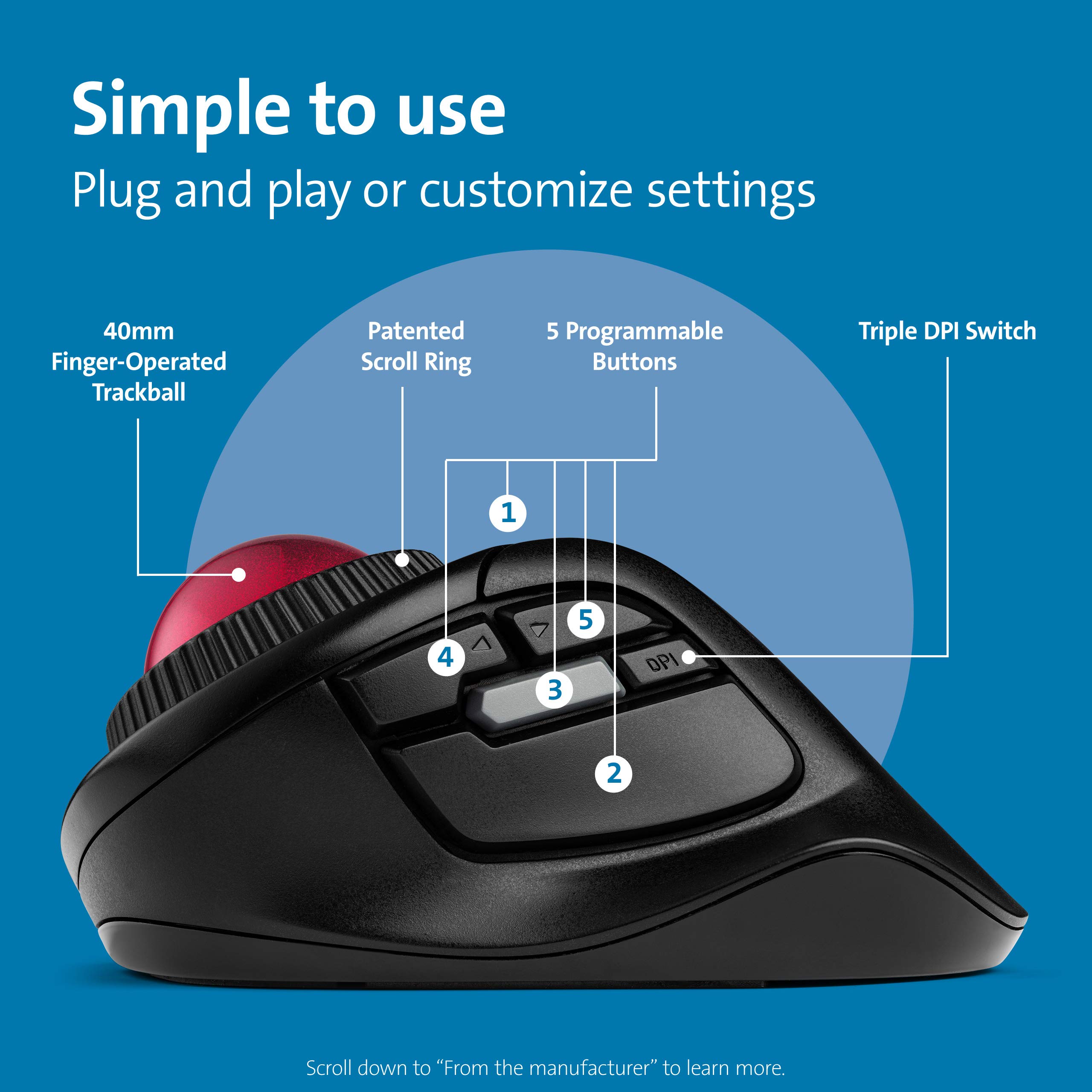 kensington-orbit-fusion-wireless-trackball-k72363ww-ergonomic-40mm-finger-operat image 4