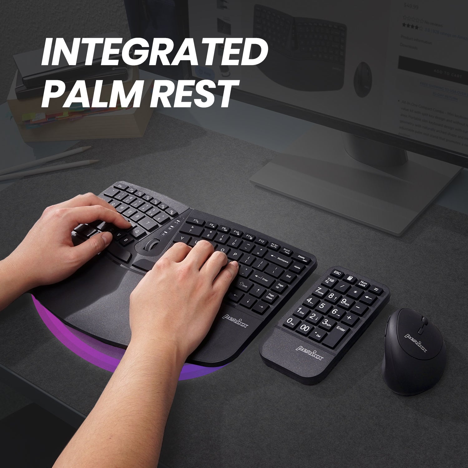 perixx-periduo-606a-wireless-ergonomic-keyboard-numpad-and-vertical-mouse-combo- image 3