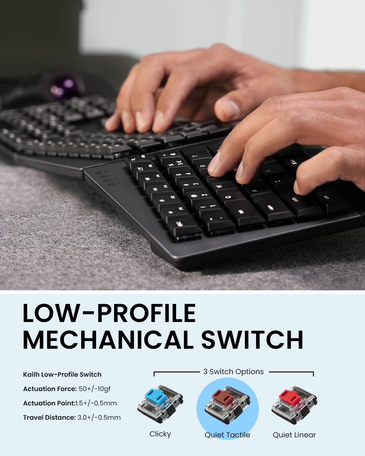 perixx-periboard-735-bluetooth-ergo-low-profile-mechanical-full-size-us-tactile- image 3