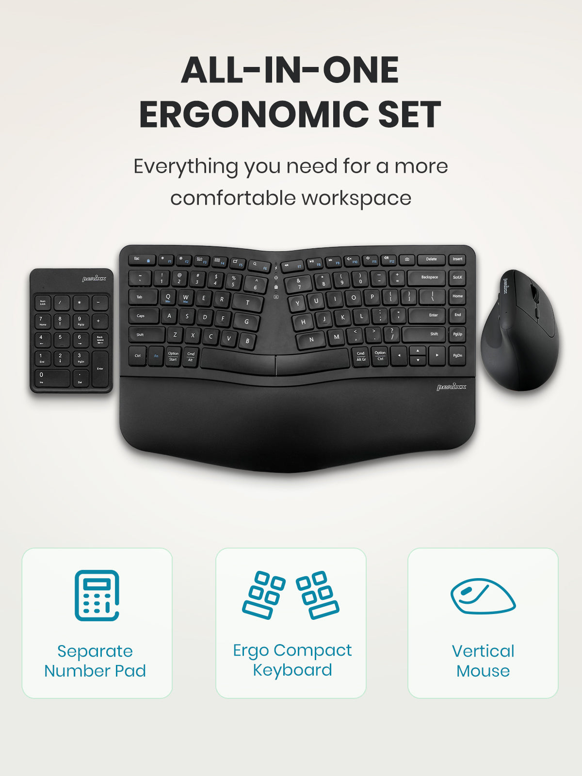 perixx-periduo-606iia-3-in-1-wireless-compact-ergonomic-keyboard-with-vertical-m image 2